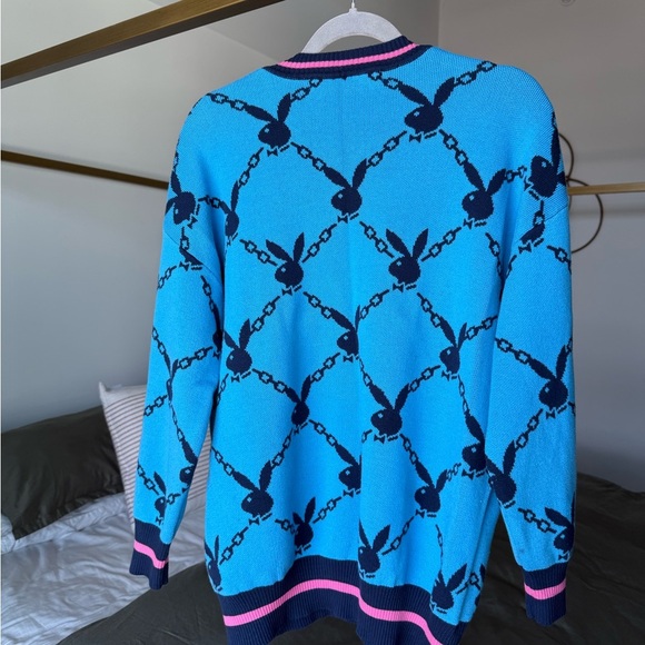 Missguided x Playboy Blue Long Sleeve Knit Sweater Y2K Academia Oversized Preppy - Picture 2 of 3